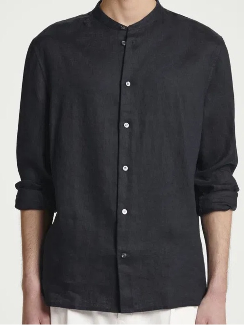 COS Black Band Collar Button-Down Shirt